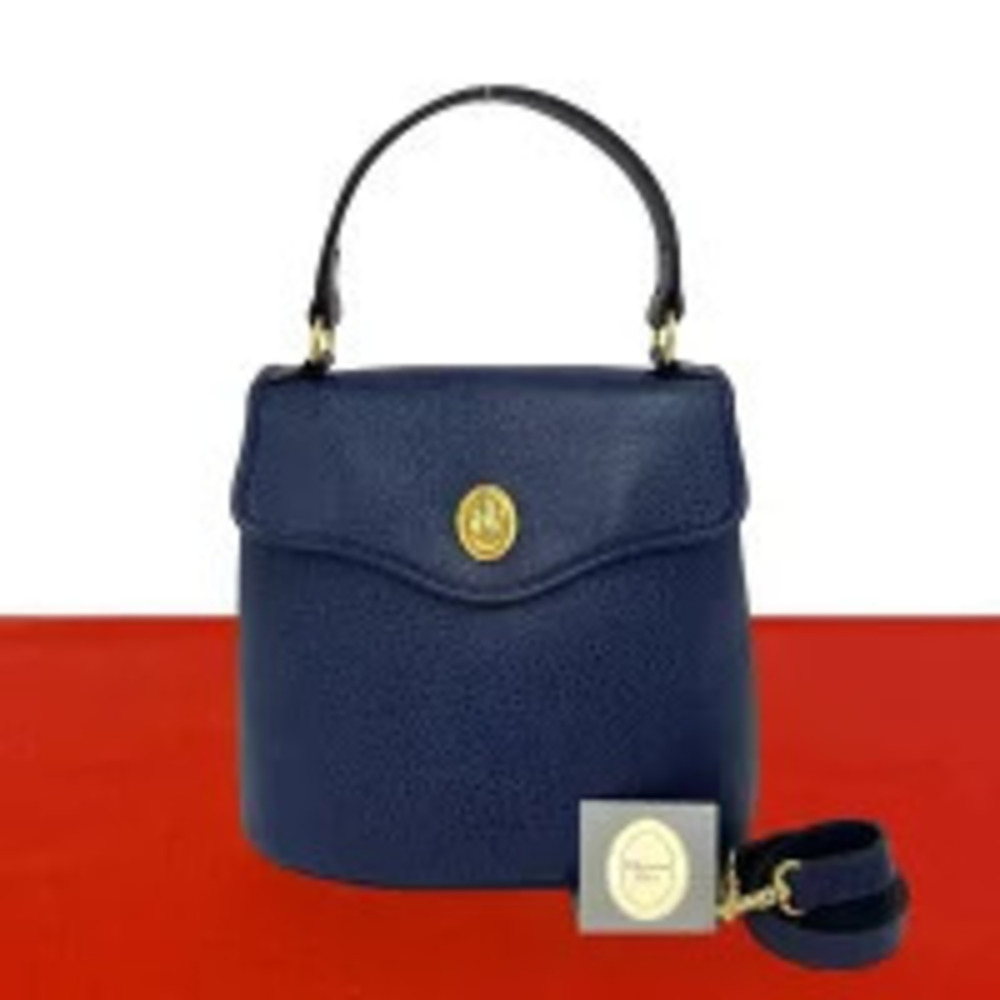 Christian Dior CD Leather 2Way Shoulder Bag Navy Blue Purple